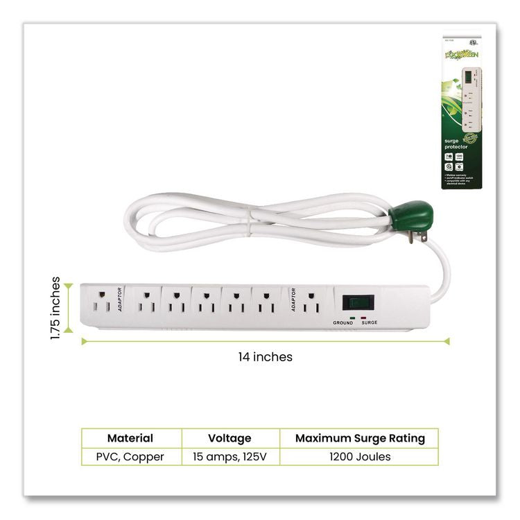 7 Outlet Surge Protector, 6 ft Cord, 1,200 J, White
