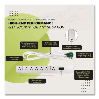 7 Outlet Surge Protector, 6 ft Cord, 1,200 J, White