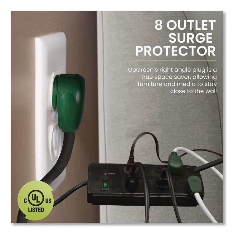 8 Outlet Surge Protector, 6 ft Cord, 750 J, Black