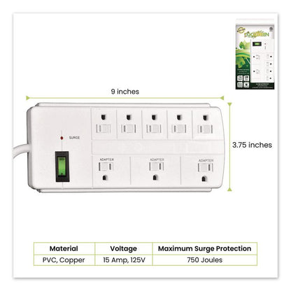 8 Outlet Surge Protector, 6 ft Cord, 750 J, White