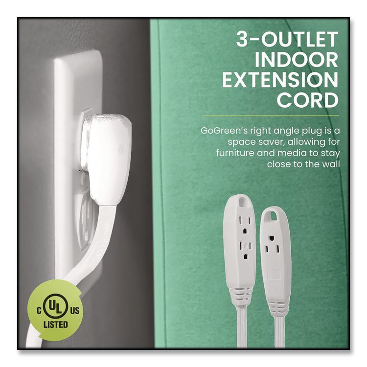 3 Outlet Indoor Extension Cord, 15 ft, 13 A, White