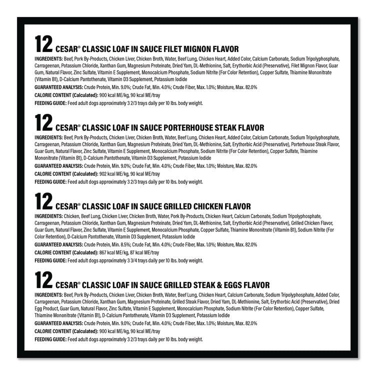 Classic Wet Dog Food Variety, Assorted Flavors, 3.5 oz Tray, 48/Carton