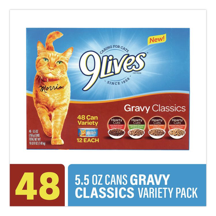 Gravy Classics Wet Cat Food Variety Pack, Assorted Flavors, 5.5 oz Can, 48/Carton