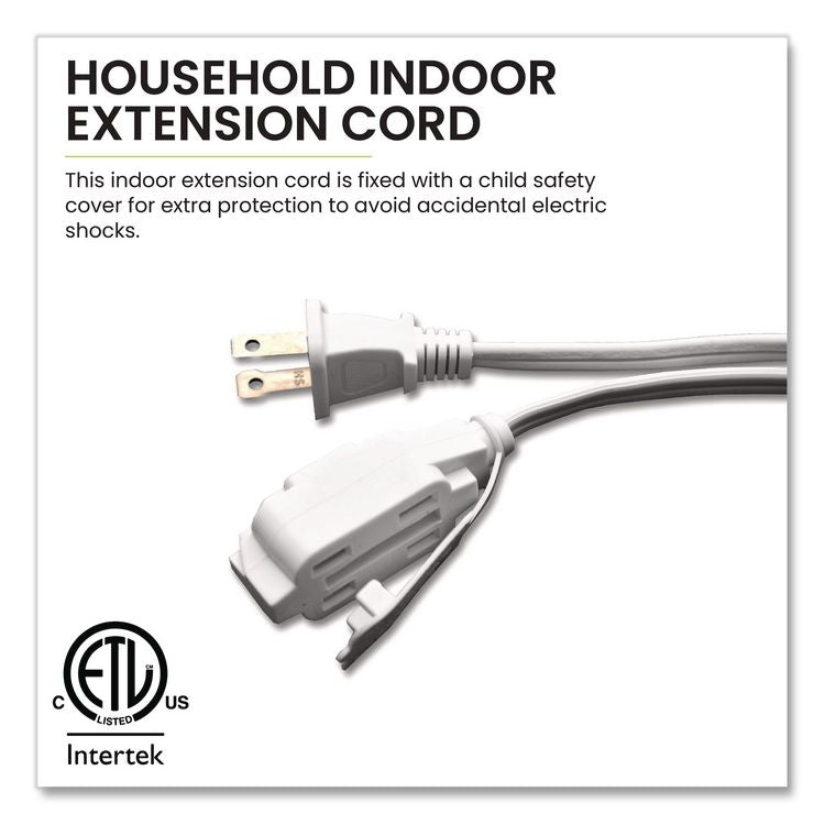 Household Extension Cord, 12 ft, 13 A, White, 3/Pack