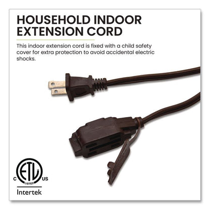 Household Extension Cord, 6 ft, 13 A, Brown, 10/Pack