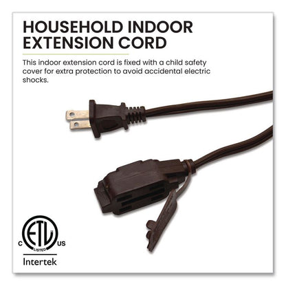 Household Extension Cord, 12 ft, 13 A, Brown, 3/Pack
