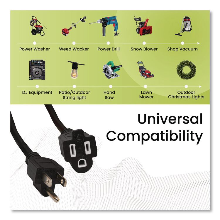 16 AWG Outdoor Extension Cord, 50 ft, 13 A,  Black
