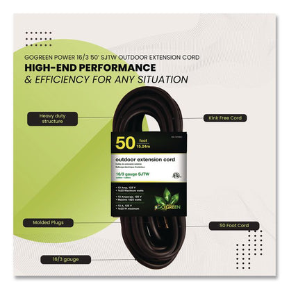 16 AWG Outdoor Extension Cord, 50 ft, 13 A,  Black