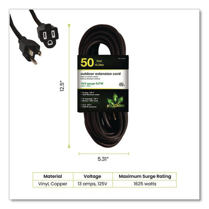 16 AWG Outdoor Extension Cord, 50 ft, 13 A,  Black