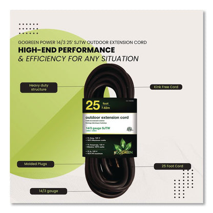 14 AWG Outdoor Extension Cord, 25 ft, 15 A, Black