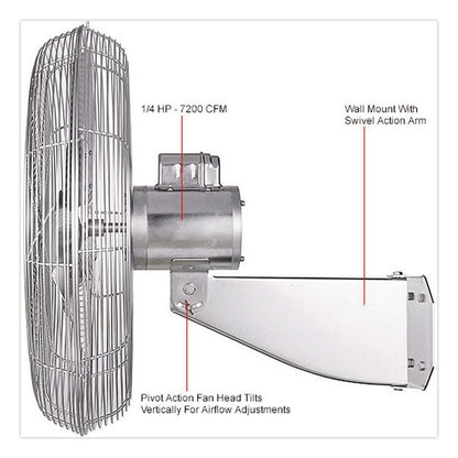 Washdown Wall Mount Fan, 24", 1 Speed, Silver