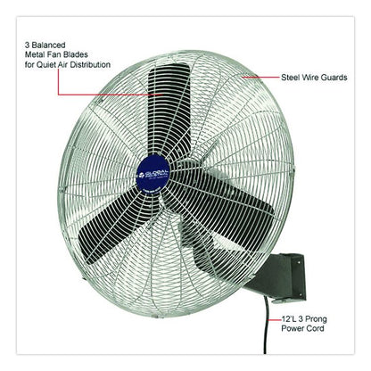 Oscillating Wall Mount Fan, 24", 3 Speeds, Black