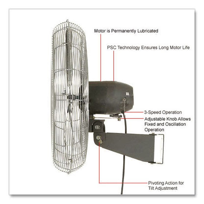 Oscillating Wall Mount Fan, 24", 3 Speeds, Black