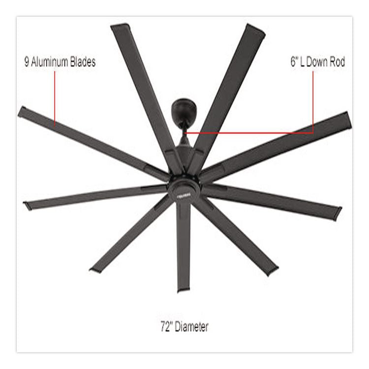 Industrial Ceiling Fan, 72", 6 Speeds, 9,400 CFM, Black