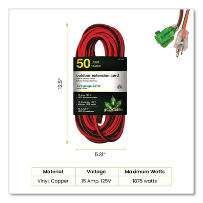 14 AWG Outdoor Extensioin Cord, 50 ft, 15 A, Orange