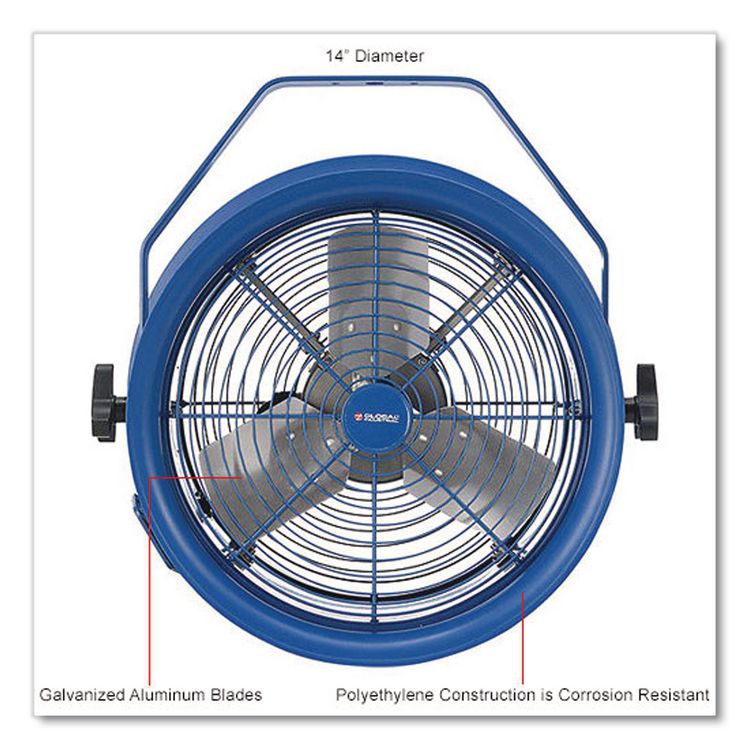 High Velocity Drum Fan with Yoke Mount, 14", 1 Speed, Blue
