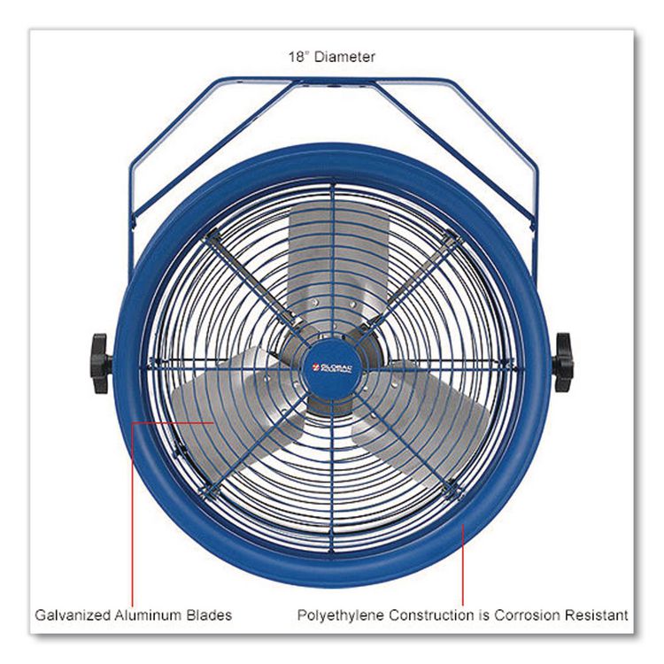 High Velocity Drum Fan with Yoke Mount, 18", 1 Speed, Blue