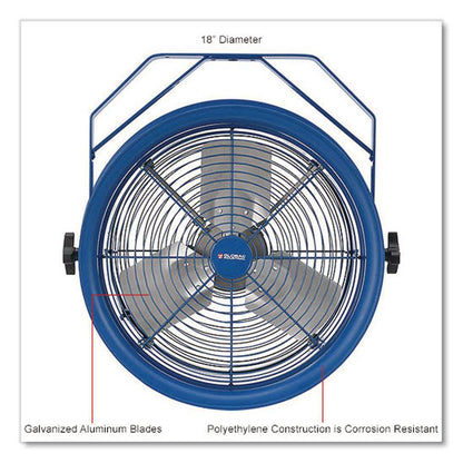 High Velocity Drum Fan with Yoke Mount, 18", 1 Speed, Blue