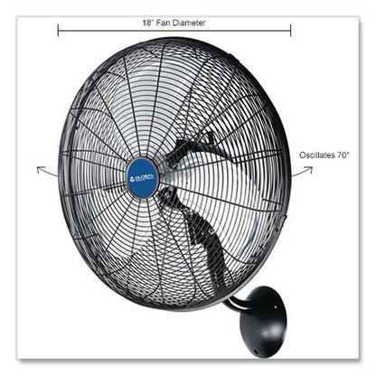 Industrial Wall Mounted Oscillating Fan, 18", 3 Speeds, Black