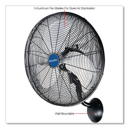 Industrial Wall Mounted Oscillating Fan, 20", 3 Speeds, Black