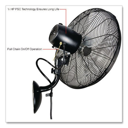 Industrial Wall Mounted Oscillating Fan, 20", 3 Speeds, Black