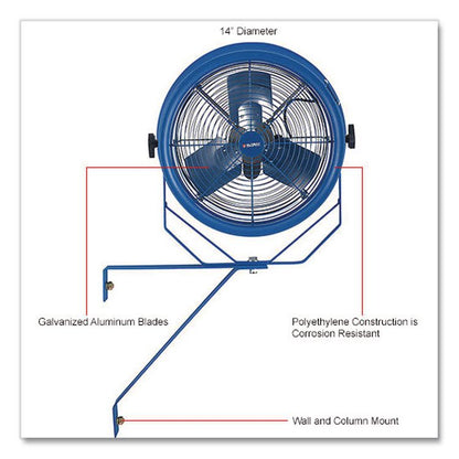 High Velocity Fan, Wall and Column Mount, 14", 1 Speed, Blue