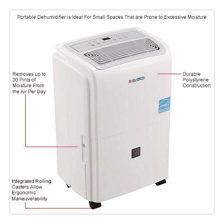 Portable Dehumidifier, 9.62 x 9.62 x 19.68, White