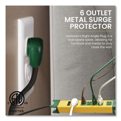 6 Outlet Metal Surge Protector, 6 ft Cord, 250 J, Yellow