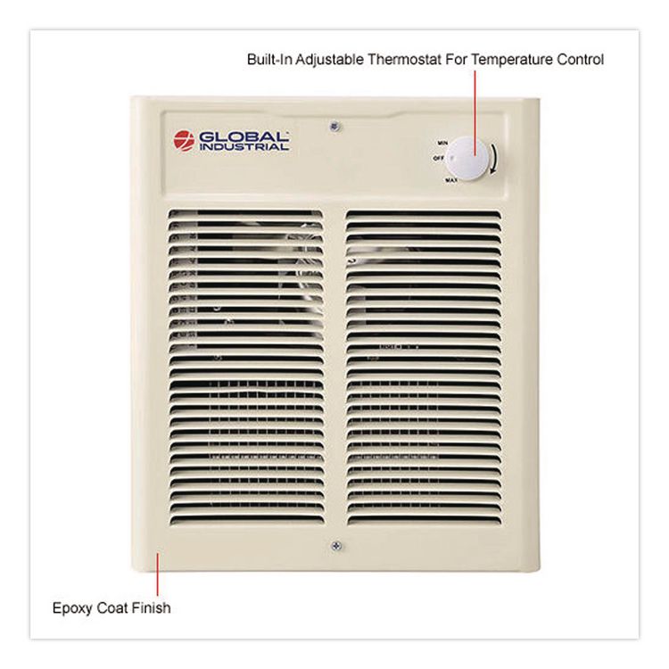 Fan Forced Wall Heater, Shaded Pole Motor, 1,500 W, 10.63 x 4.75 x 12.25, White