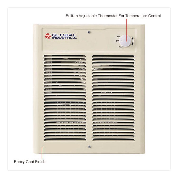 Fan Forced Wall Heater, Shaded Pole Motor, 2,000 W, 10.63 x 4.75 x 12.25, White