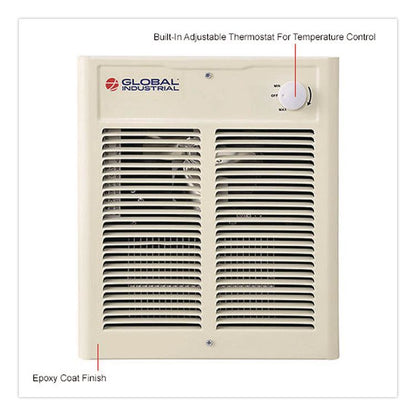 Fan Forced Wall Heater, Shaded Pole Motor, 2,000 W, 10.63 x 4.75 x 12.25, White