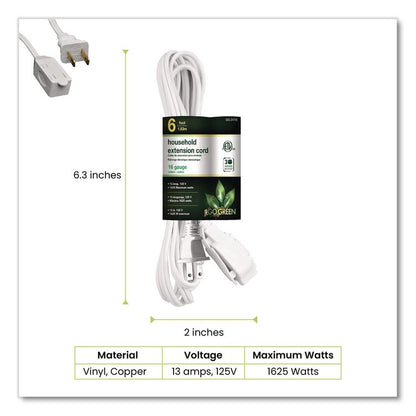 Household Extension Cord, 6 ft, 13 A, White 10/Pack