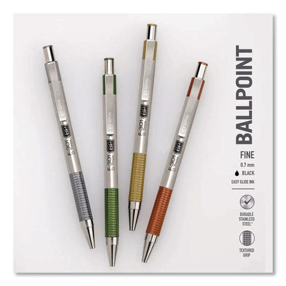 F-301 Signature Series Earthy Tones Ballpoint Pen, Retractable, Fine 0.7 mm, Black Ink, Pewter Barrel, 4/Pack