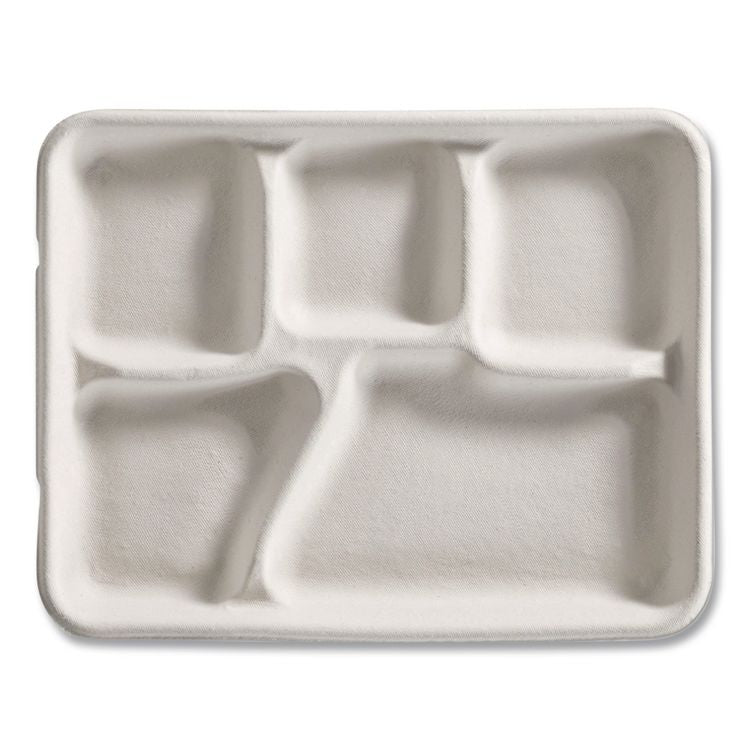 Savaday Molded Fiber Dinnerware, 5-Compartment Plate, Paper, 10.5" dia, White, 250/Carton
