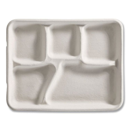Savaday Molded Fiber Dinnerware, 5-Compartment Plate, Paper, 10.5" dia, White, 250/Carton