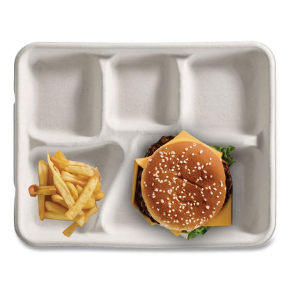 Savaday Molded Fiber Dinnerware, 5-Compartment Plate, Paper, 10.5" dia, White, 250/Carton