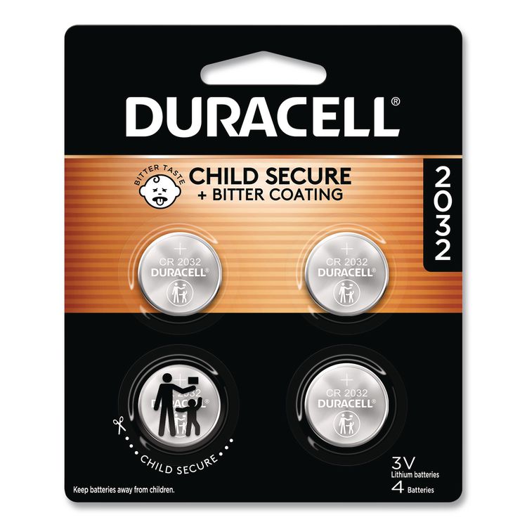 Lithium Coin Batteries With Bitterant, 2032, 4/Pack