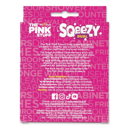 Sqeezy Dual-Sided Sponge and Scrubber, 4" x 5.3", 3.8" Thick, Pink/Ivory, 12/Carton