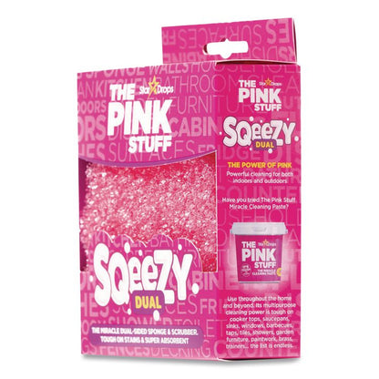 Sqeezy Dual-Sided Sponge and Scrubber, 4" x 5.3", 3.8" Thick, Pink/Ivory, 12/Carton