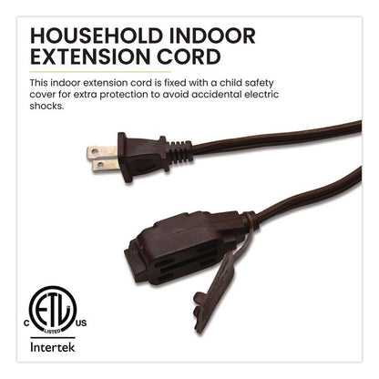 Household Extension Cord, 15 ft, 13 A, Brown, 3/Pack