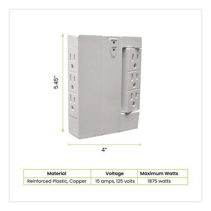 6 Outlet Swivel Wall Tap with Surge Protection, 1,000 J, White