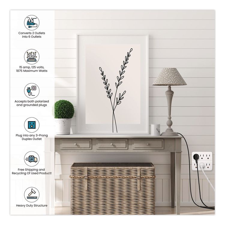 Wall Mounted 6 Outlet Tap, 6 Outlets, White, 3/Pack