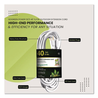 16 AWG Outdoor Extension Cord, 40 ft, 13 A, White