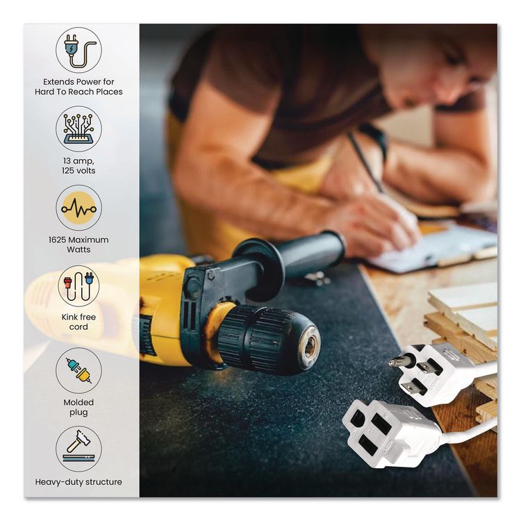 16 AWG Outdoor Extension Cord, 40 ft, 13 A, White