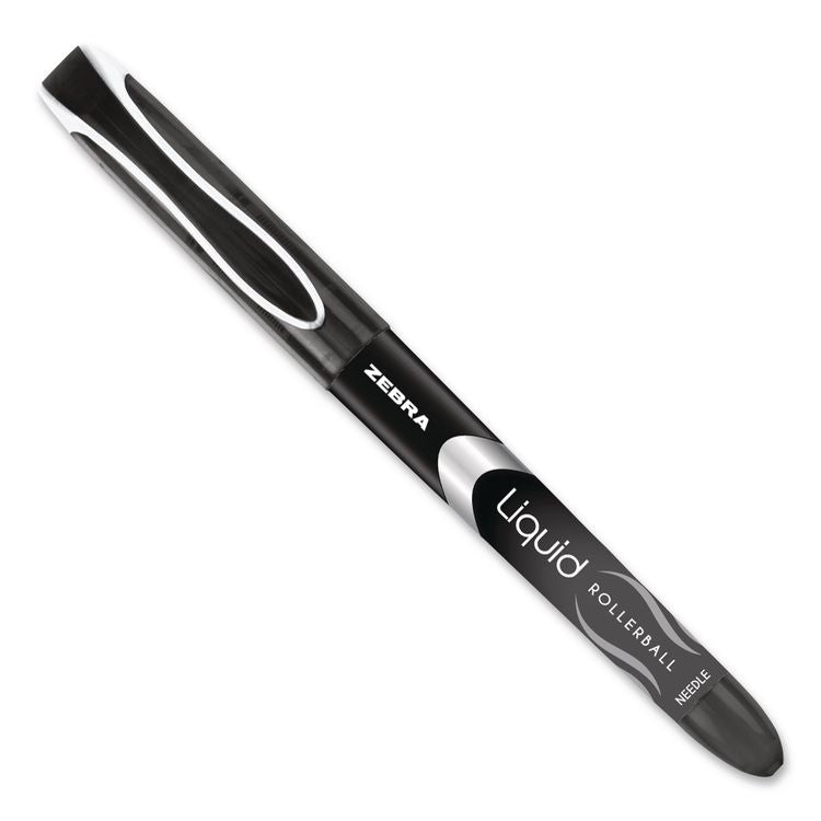 Liquid Ink Rollerball Pen, Stick, Extra-Fine 0.5 mm, Black Ink, Black/Silver Barrel, 12/Pack