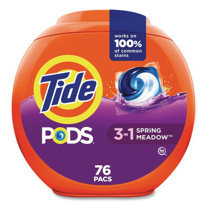 PODS Laundry Detergent, HE Compatible, Spring Meadow, 57 oz Tub, 76 Pacs/Tub, 4 Tubs/Carton