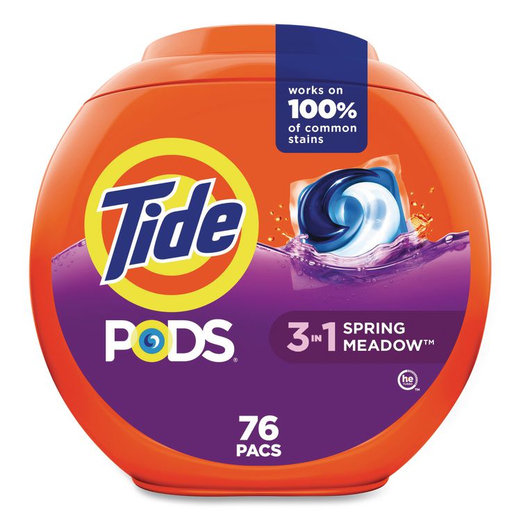 PODS Laundry Detergent, HE Compatible, Spring Meadow, 57 oz Tub, 76 Pacs/Tub