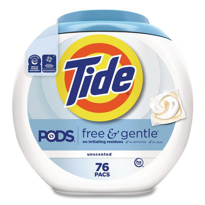 PODS Laundry Detergent, Free and Gentle, HE Compatible, 56 oz Tub, 76 Pacs/Tub, 4 Tubs/Carton