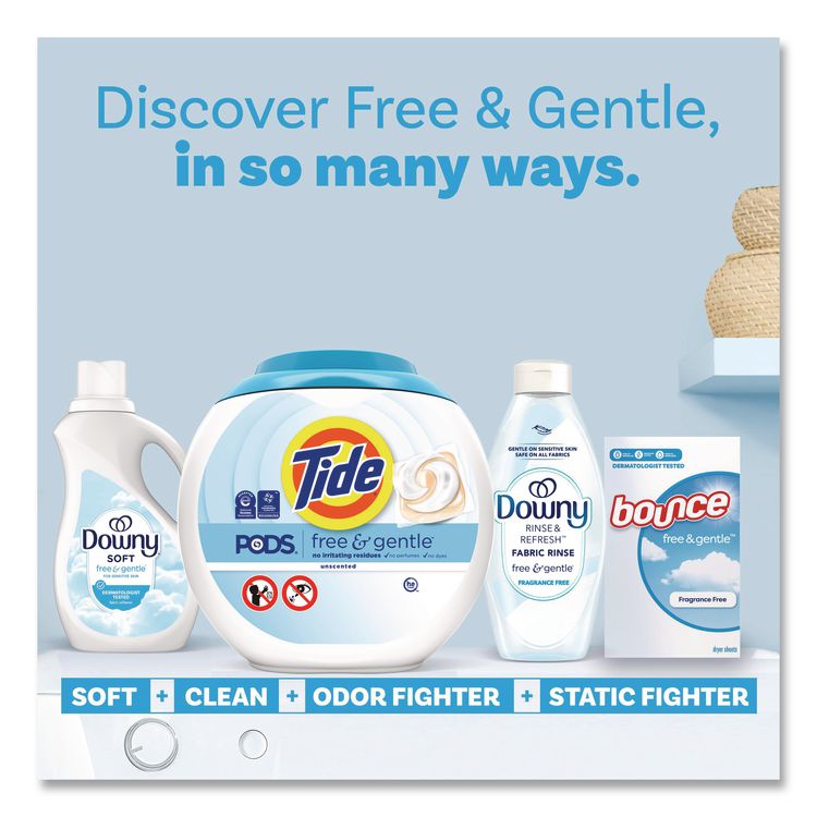 PODS Laundry Detergent, Free and Gentle, HE Compatible, 56 oz Tub, 76 Pacs/Tub, 4 Tubs/Carton