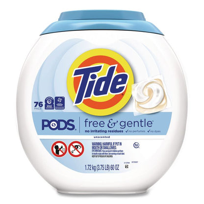 PODS Laundry Detergent, HE Compatible, Free and Gentle, 56 oz Tub, 76 Pacs/Tub